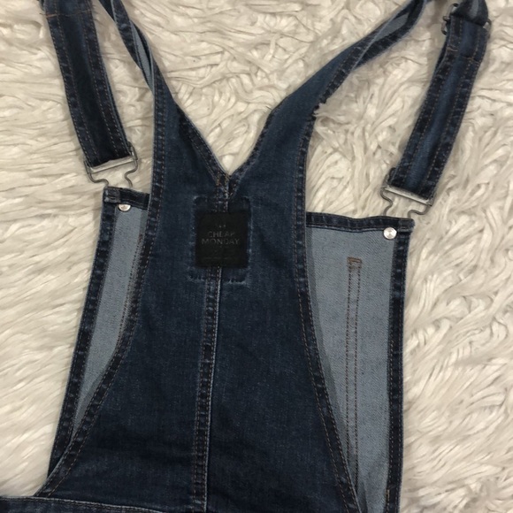 Cheap Monday Distressed Knee Dungaree Carbon Blue Denim Overalls - Picture 16 of 16
